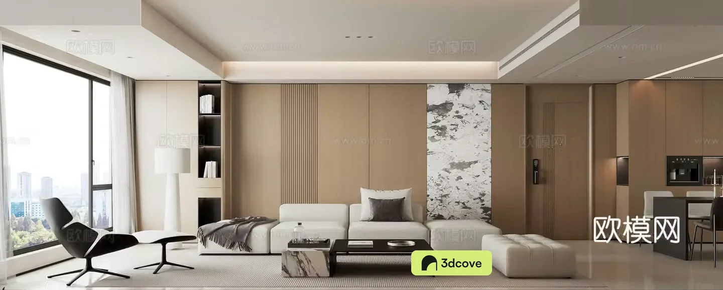 Modern minimalist living and dining room