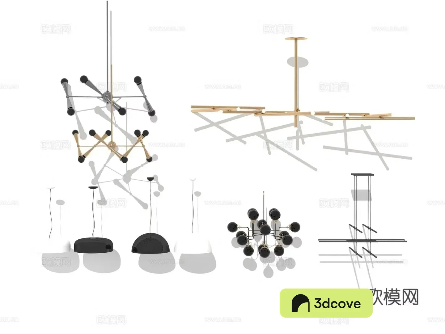 Modern Wasabi Lobby Hotel Living Room Linear Metal Cylinder Special-shaped Chandelier Combination 3D Model