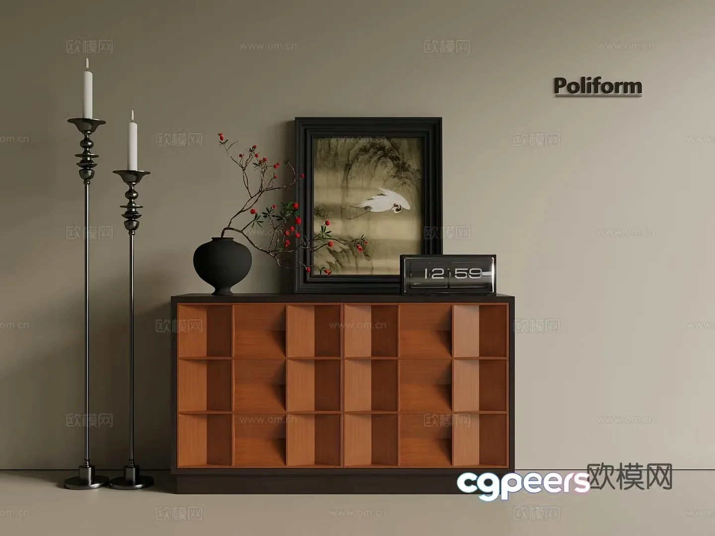Middle-aged New Chinese style porch cabinet side cabinet end view cabinet porch cabinet low cabinet 3D model