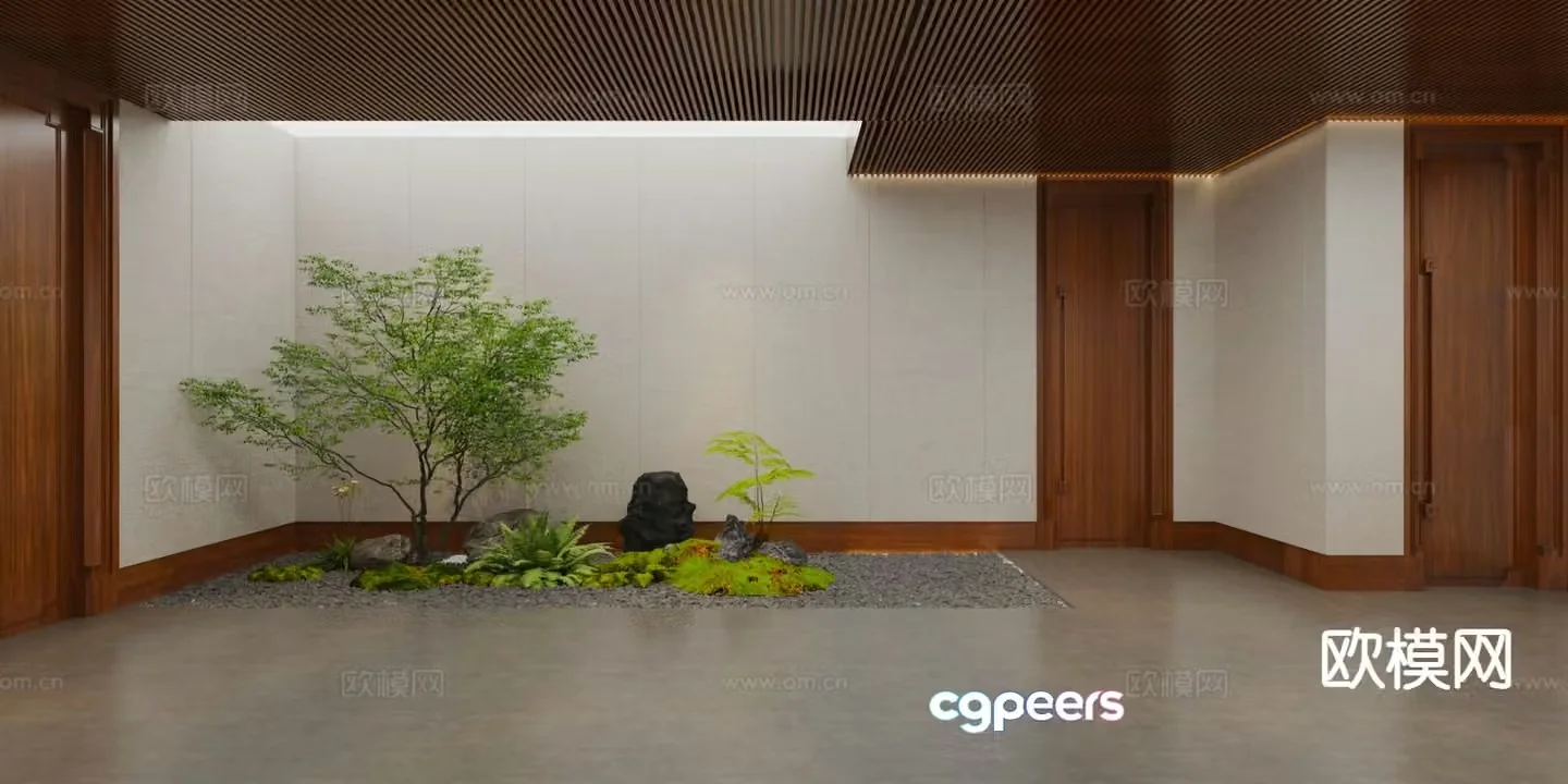 New Chinese style foyer landscaping patio green plant landscaping 3D model