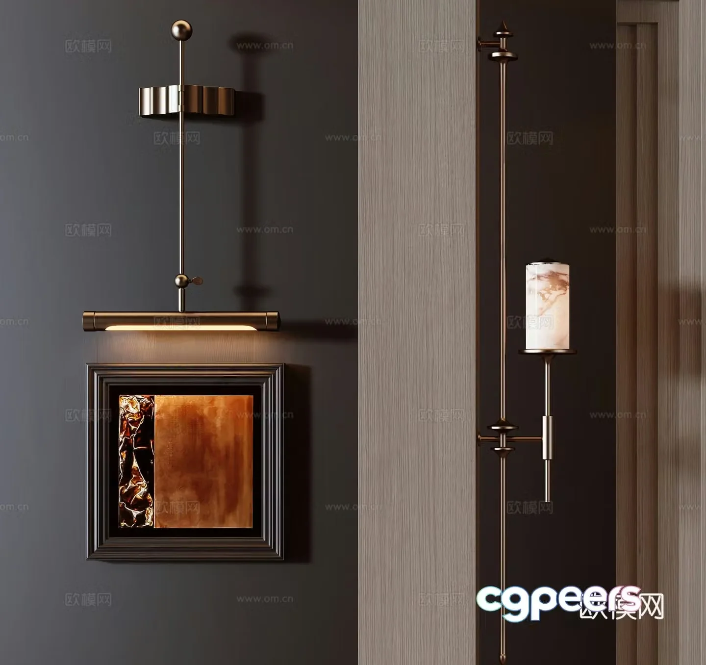 New Chinese style long wall lamp New Chinese style long wall lamp Long wall lamp Metal wall lamp Abstract painting 3D model