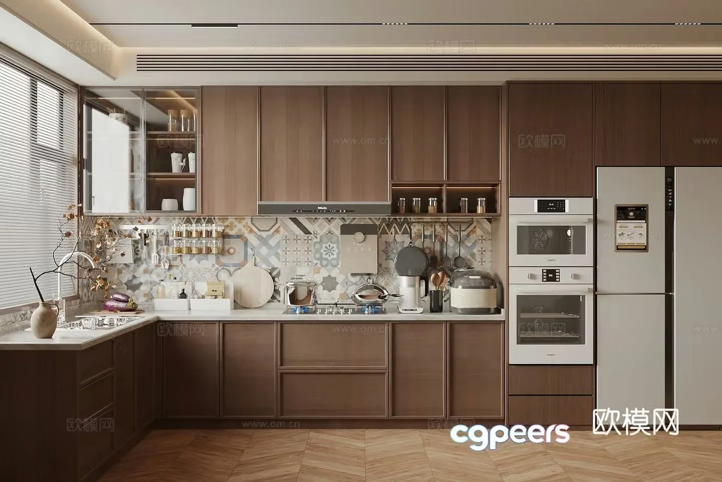 Wasabi Middle Style Kitchen Wasabi Middle Style Kitchen Cabinet Kitchen Refrigerator Baking 3D Model