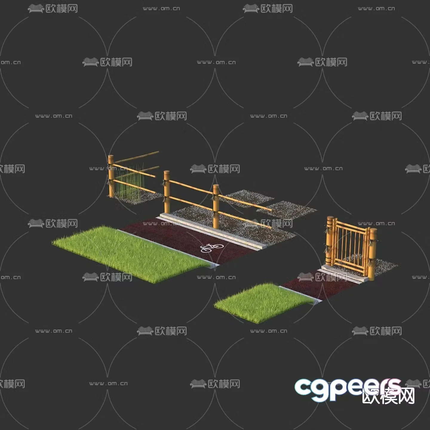 Modern bamboo railing grass 3d model