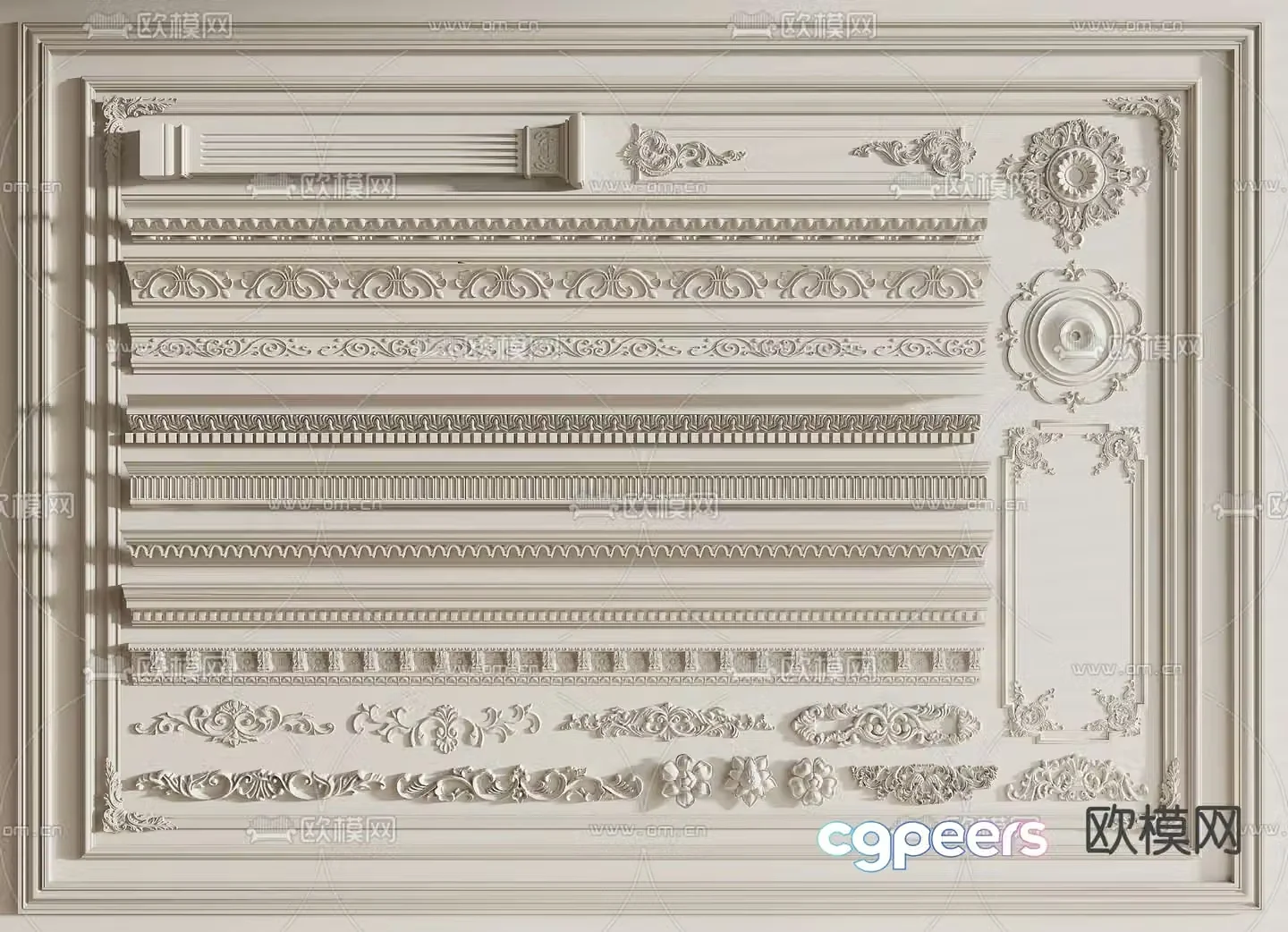 French carved lines gypsum lines skirting line 3d model
