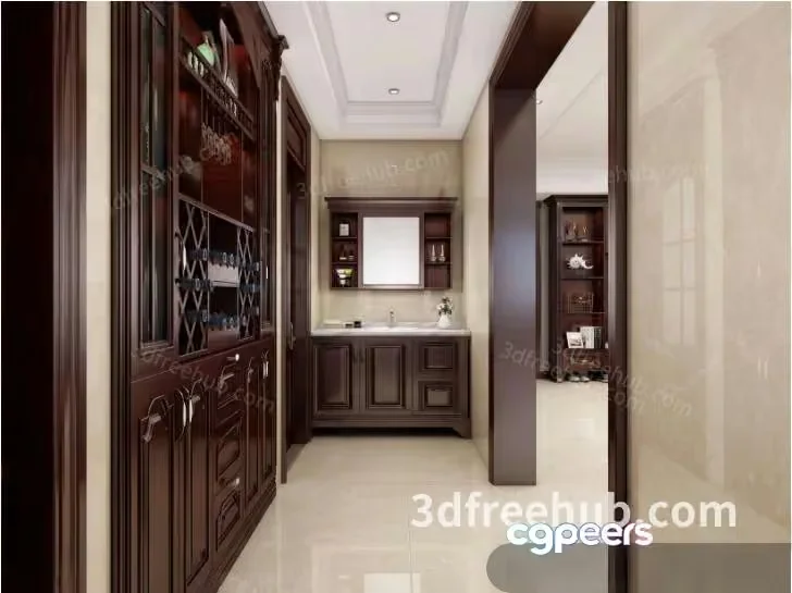 The Main Subject Is A Bathroom With Dark Wood Cabinets 3D Model – 19137 – VRAY Render