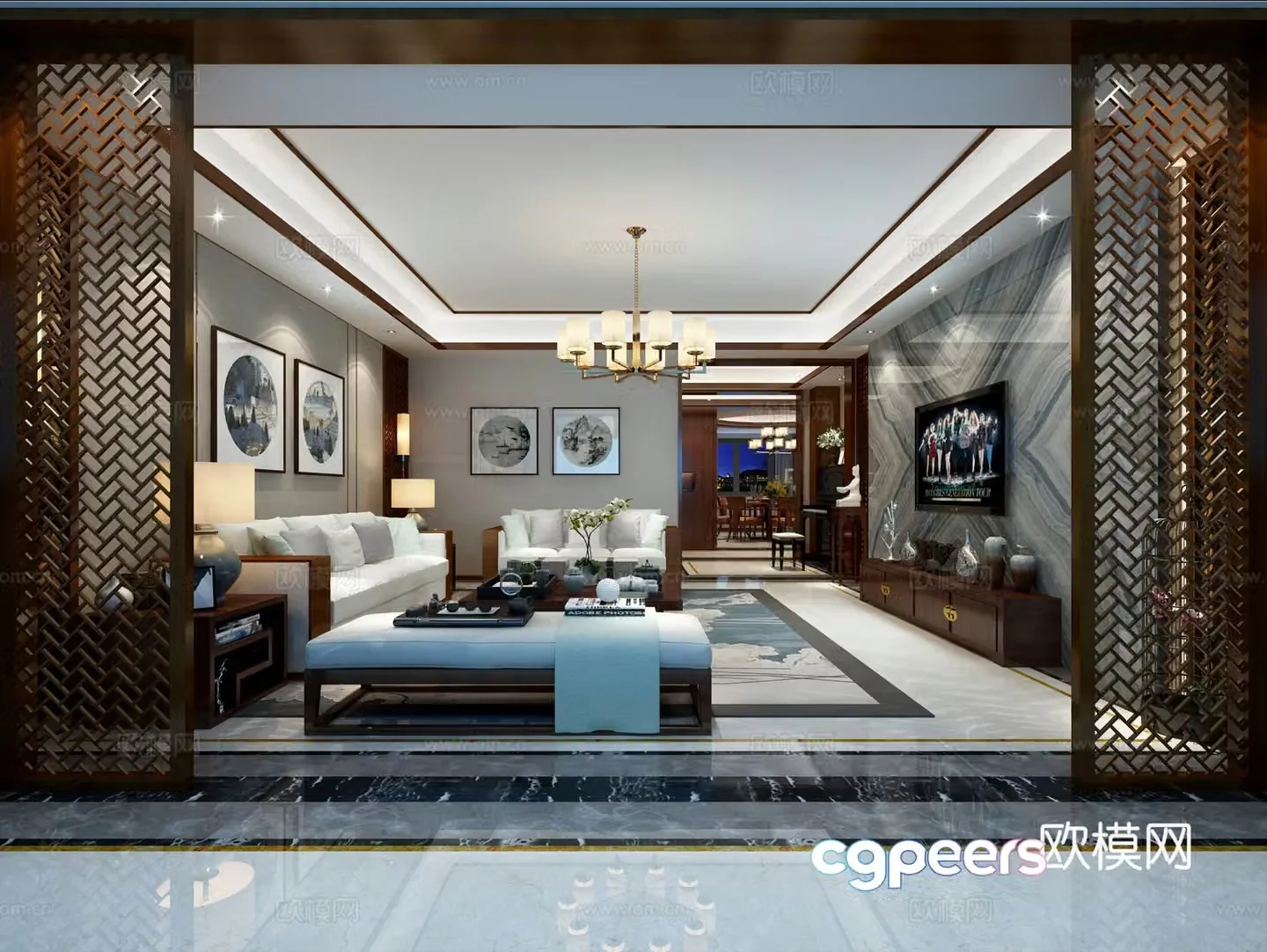 New Chinese style living room dining room 3d model