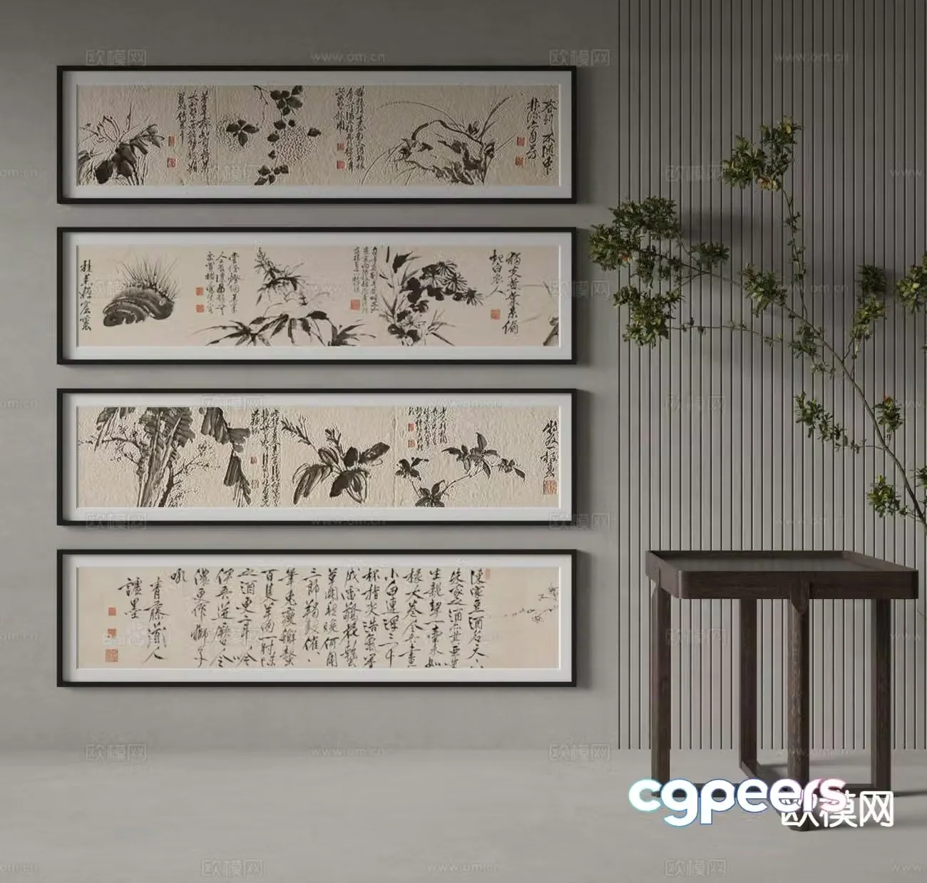 Chinese decorative painting banner hanging ink painting 3D model