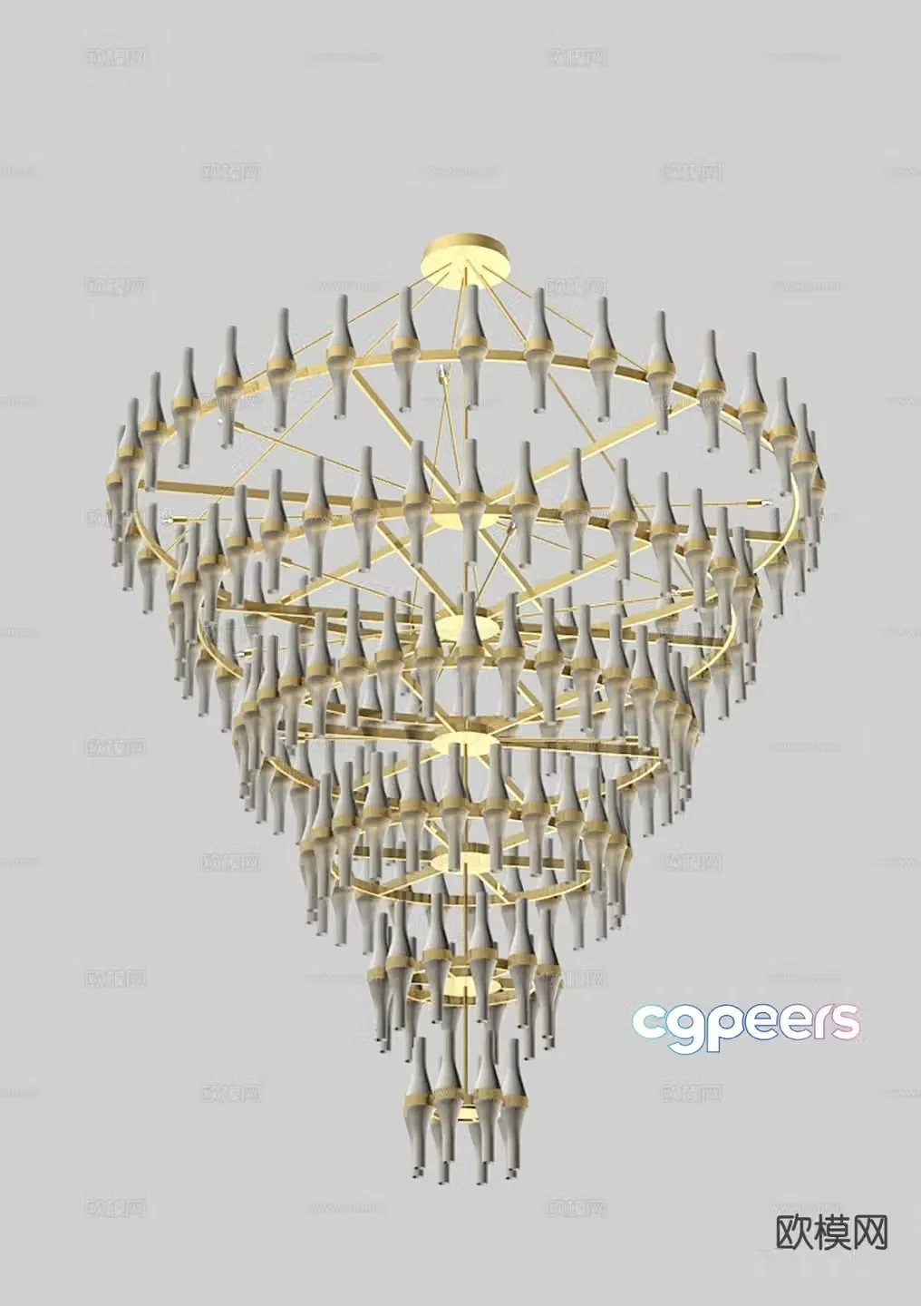 Light luxury multi-layer chandelier lobby chandelier 3D model