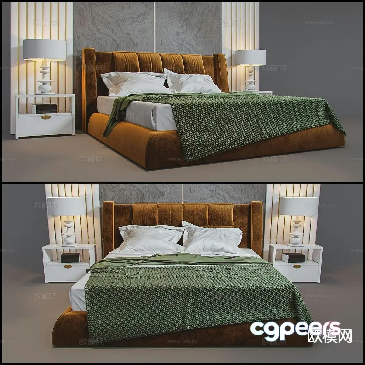 Light luxury double bed 3D model