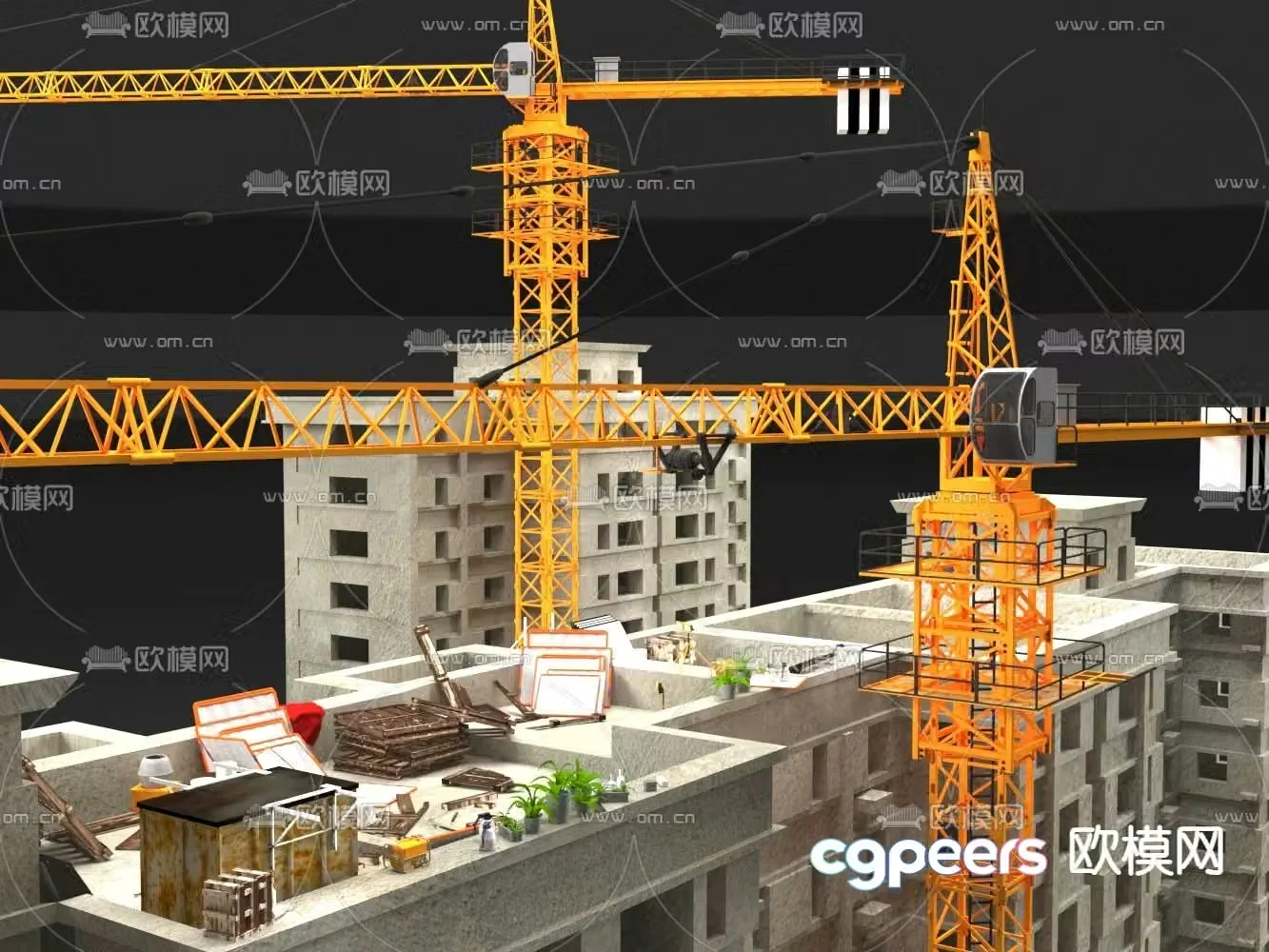 Construction site Tower crane Building 3D model