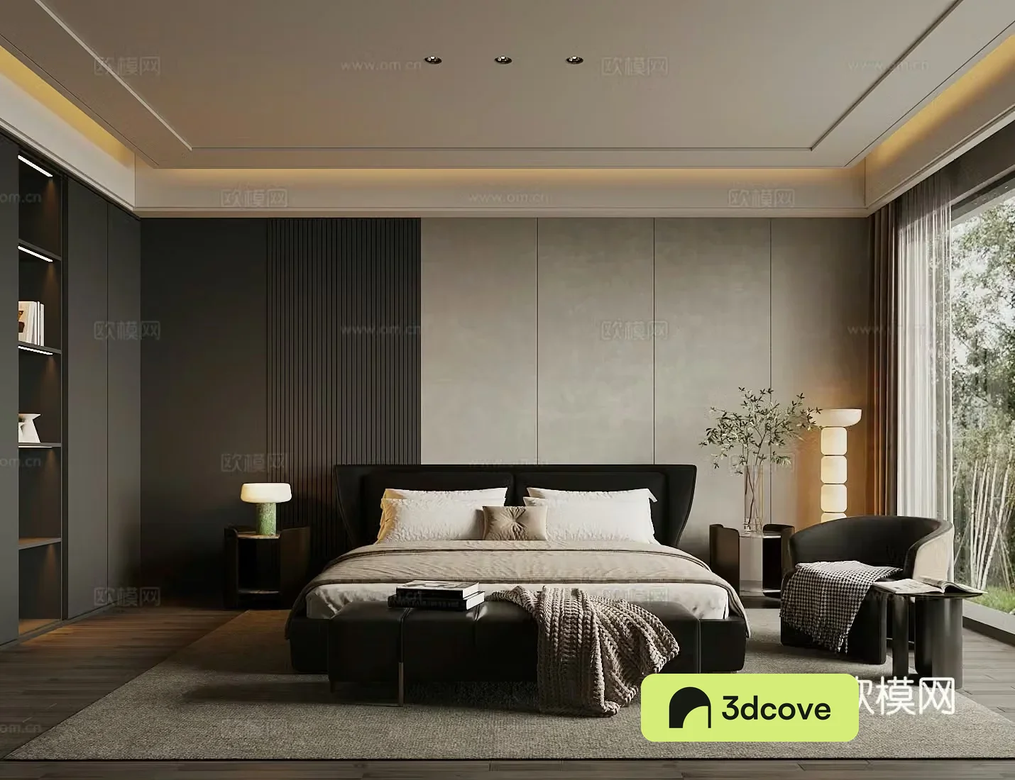 Modern light luxury home bedroom premium gray bedroom no owner light bedroom black and white gray bedroom leisure chair