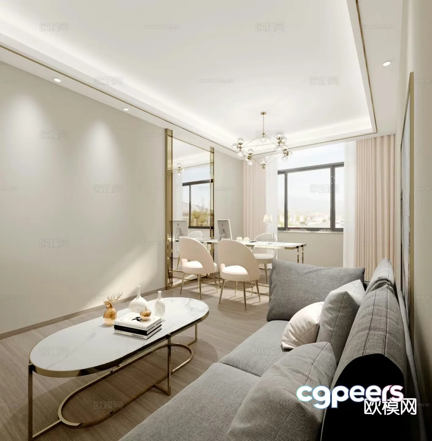 Cream style beauty salon manicure room 3d model