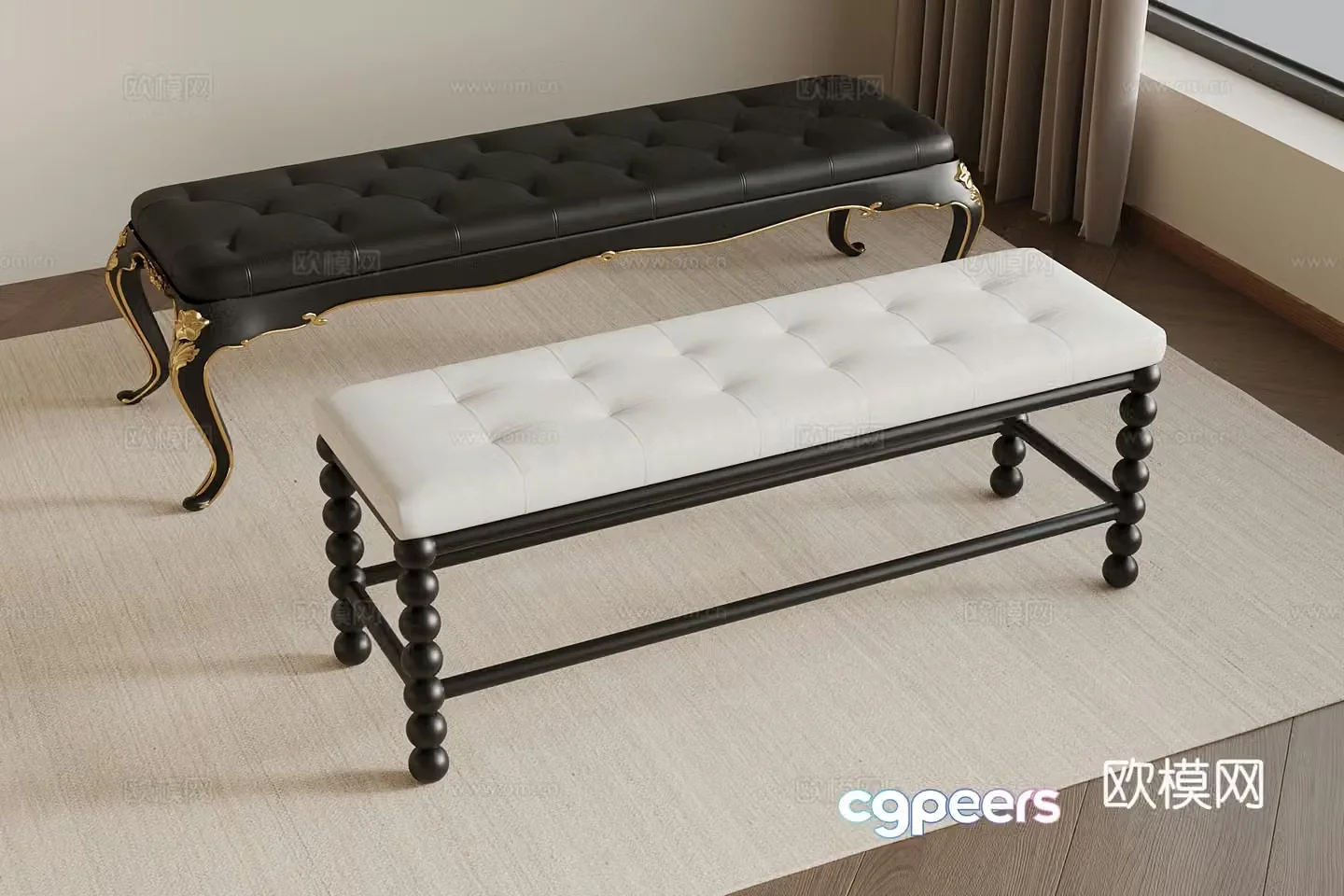 01 French shoe changing bench bench 3D model
