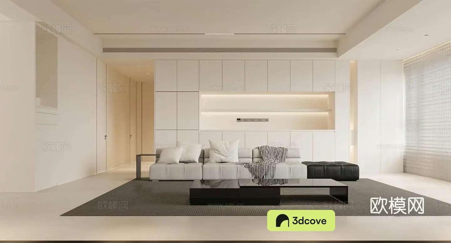 Modern minimalist living and dining room