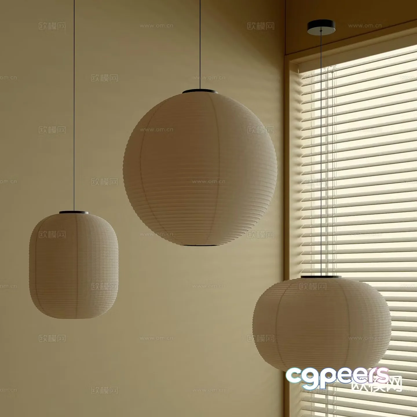 Japanese style chandelier lantern chandelier 3d model