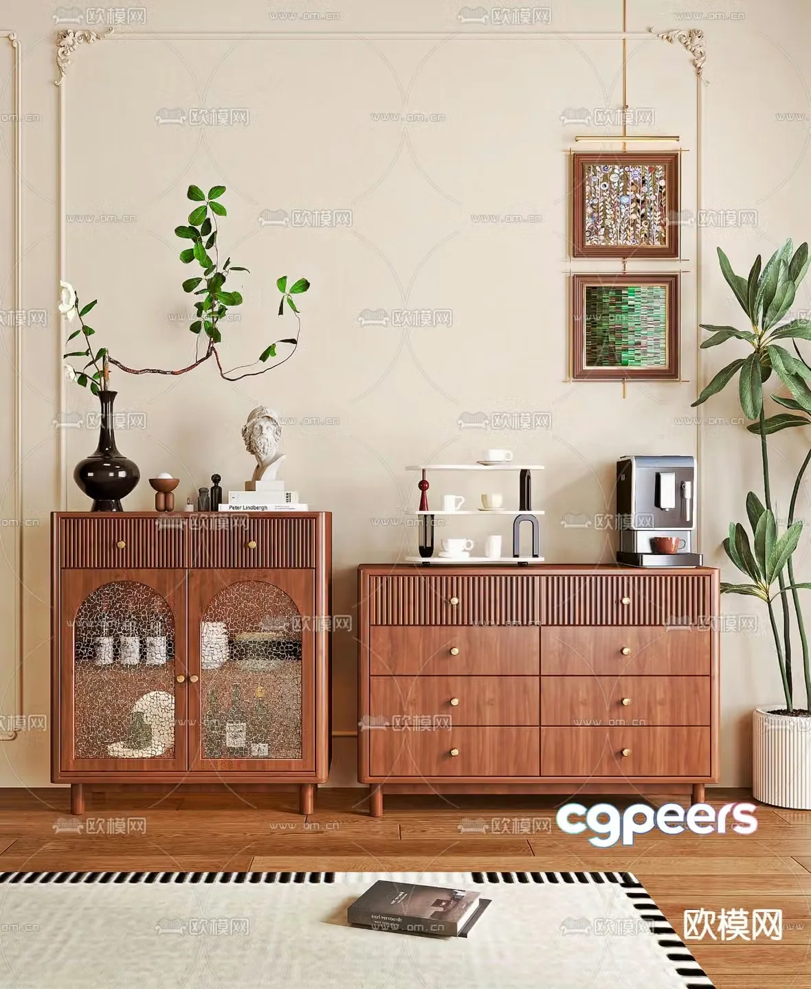 Middle-aged sideboard chest of chest of drawers 3D model