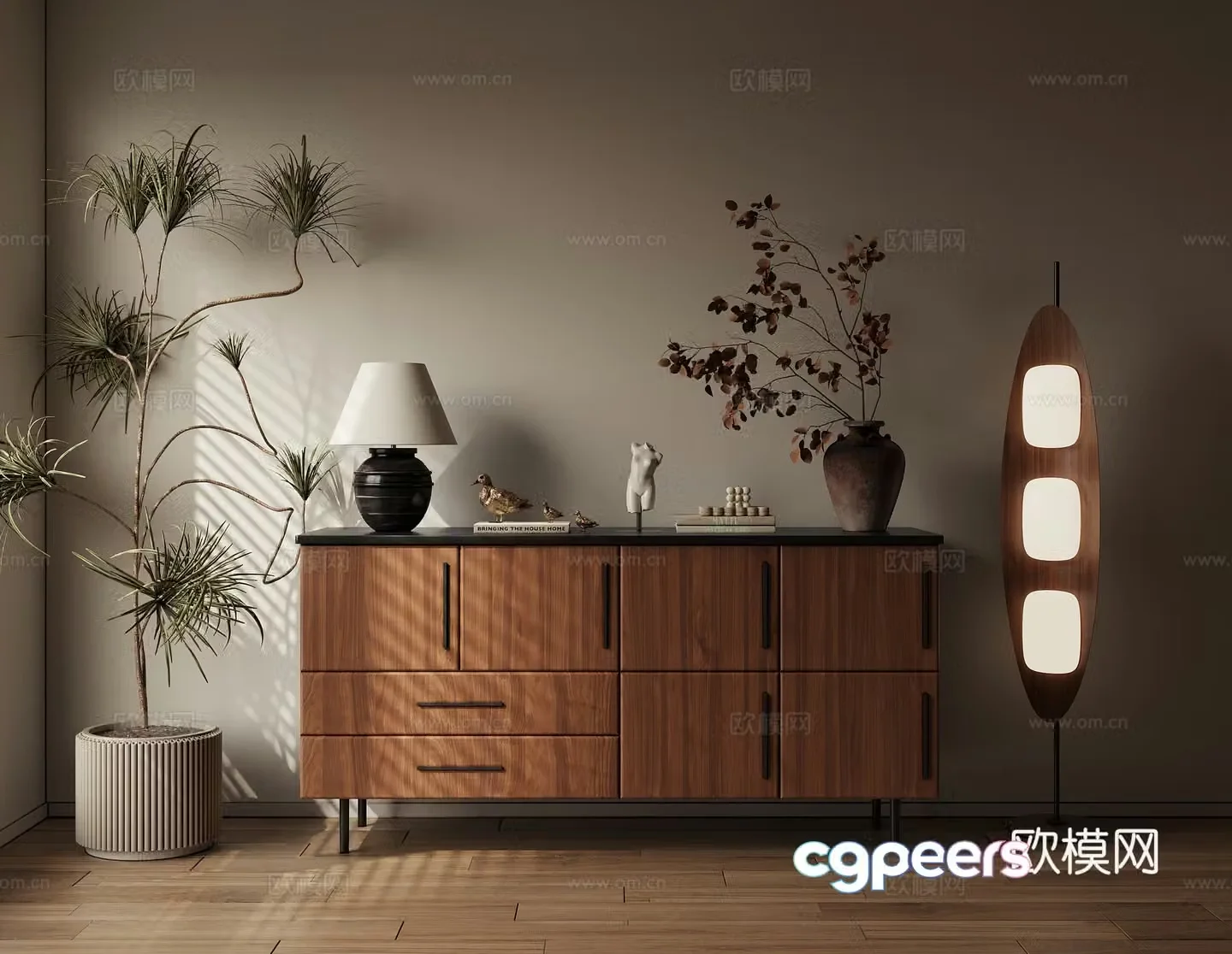 Log wind low cabinet entrance cabinet 3d model