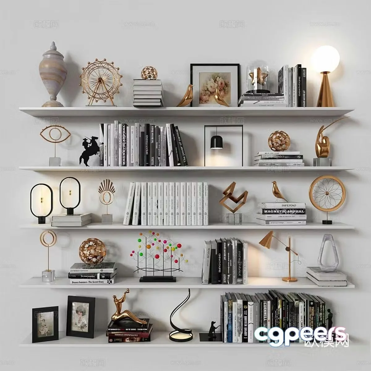 Modern decorations ornaments books paintings sculptures 3D model