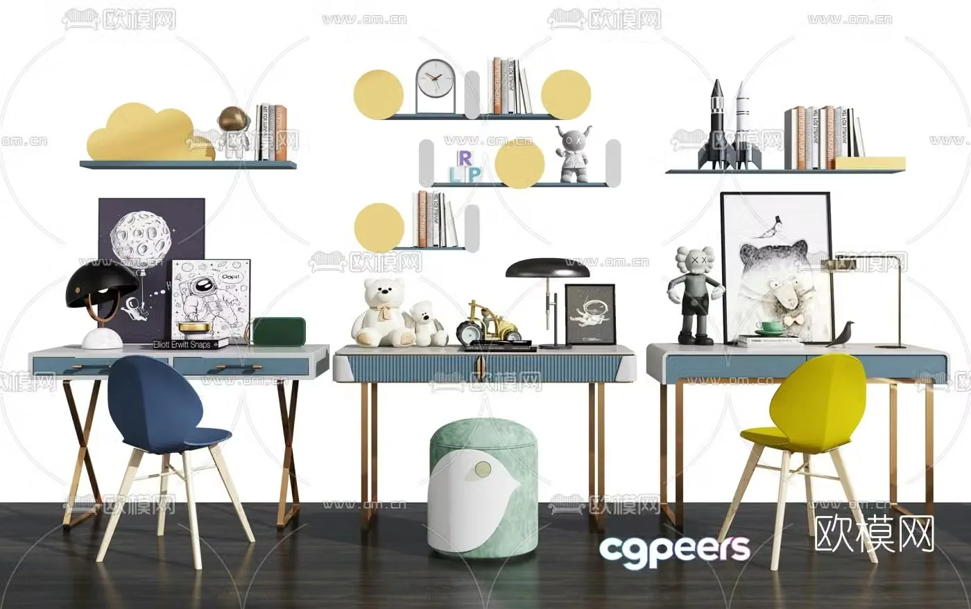 Nordic children’s desk and chair 3d model