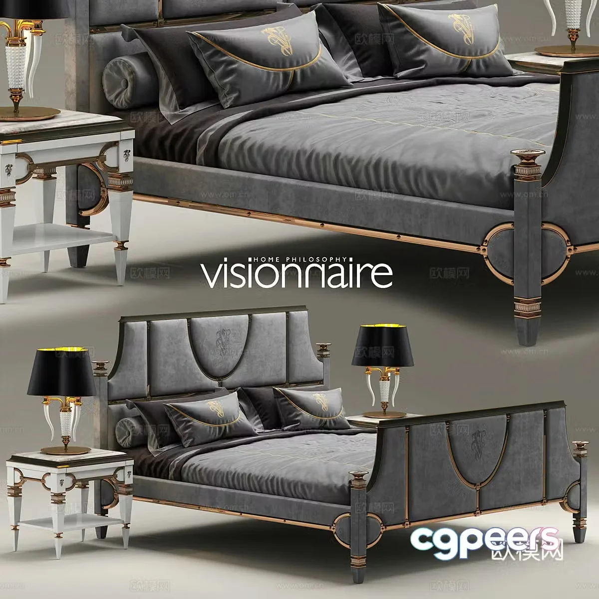 Double bed luxury bedroom hotel classic light luxury 3D model