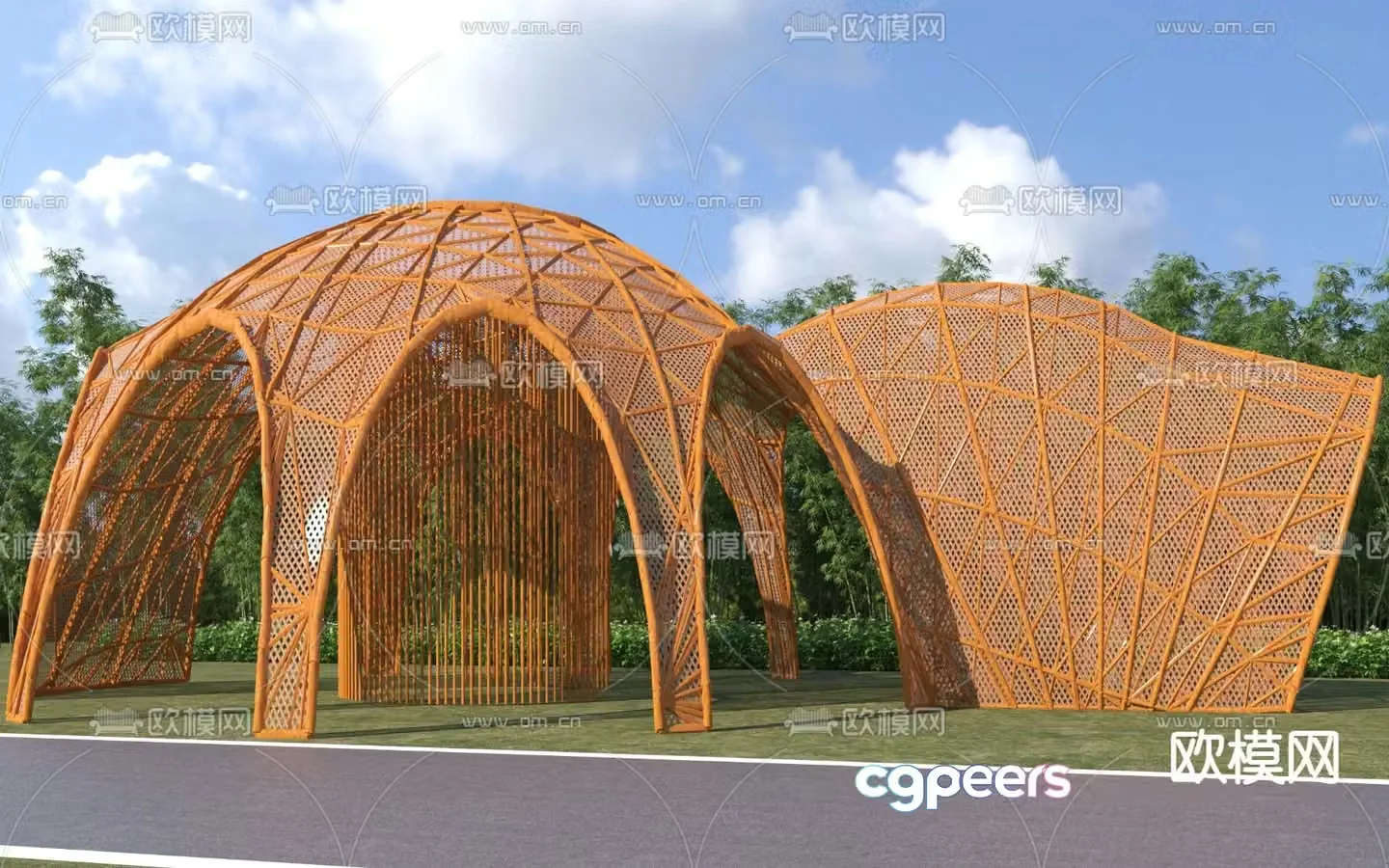 Rattan and bamboo frame frame grille landscape frame 3D model