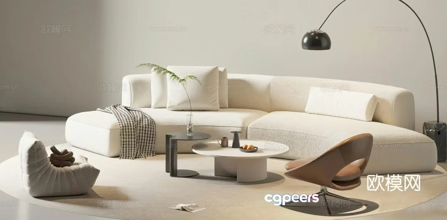Oriental white casual sofa combination 3D model