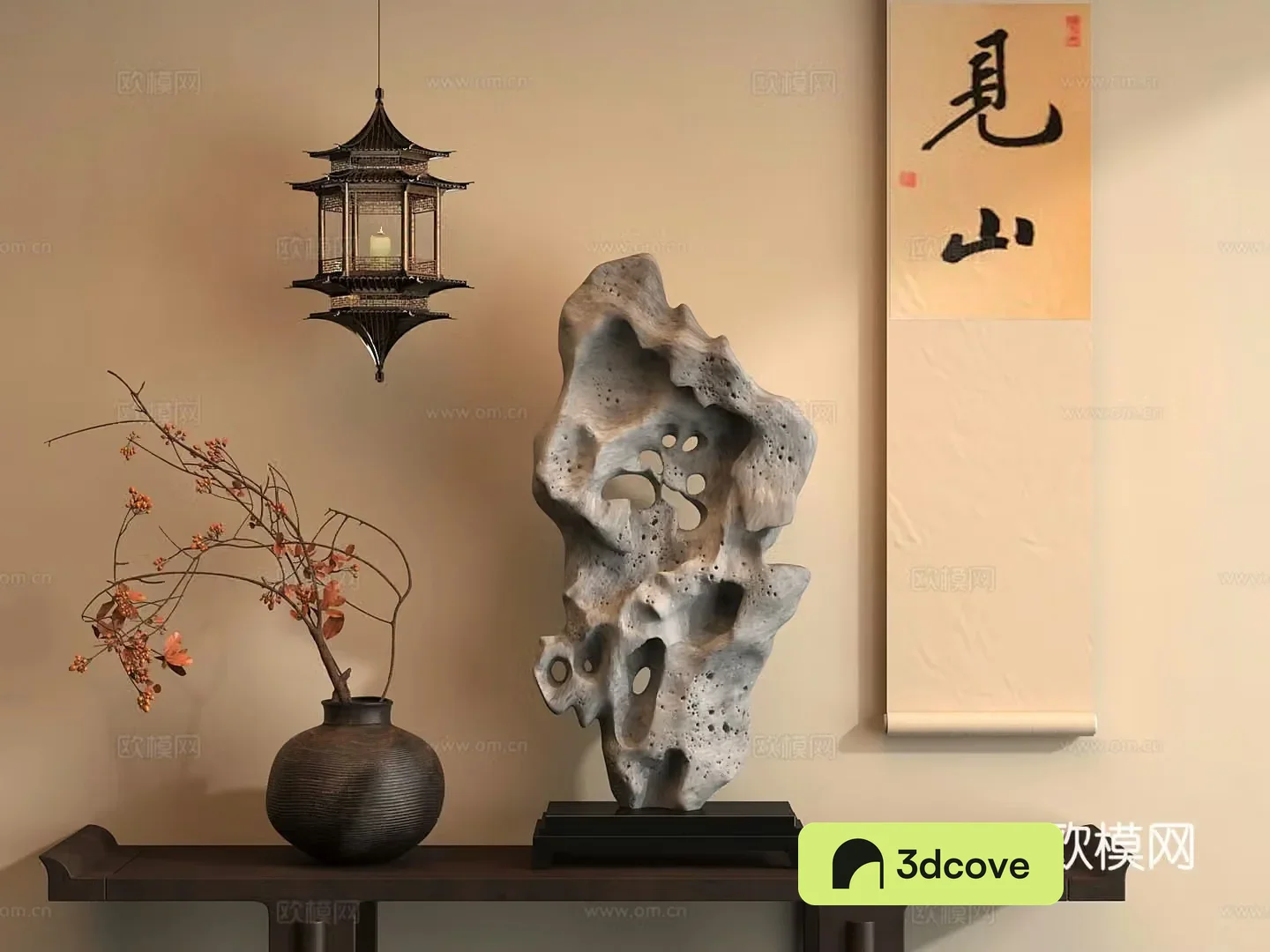 New Chinese style ancient Taihu stone chandeliers hanging painting