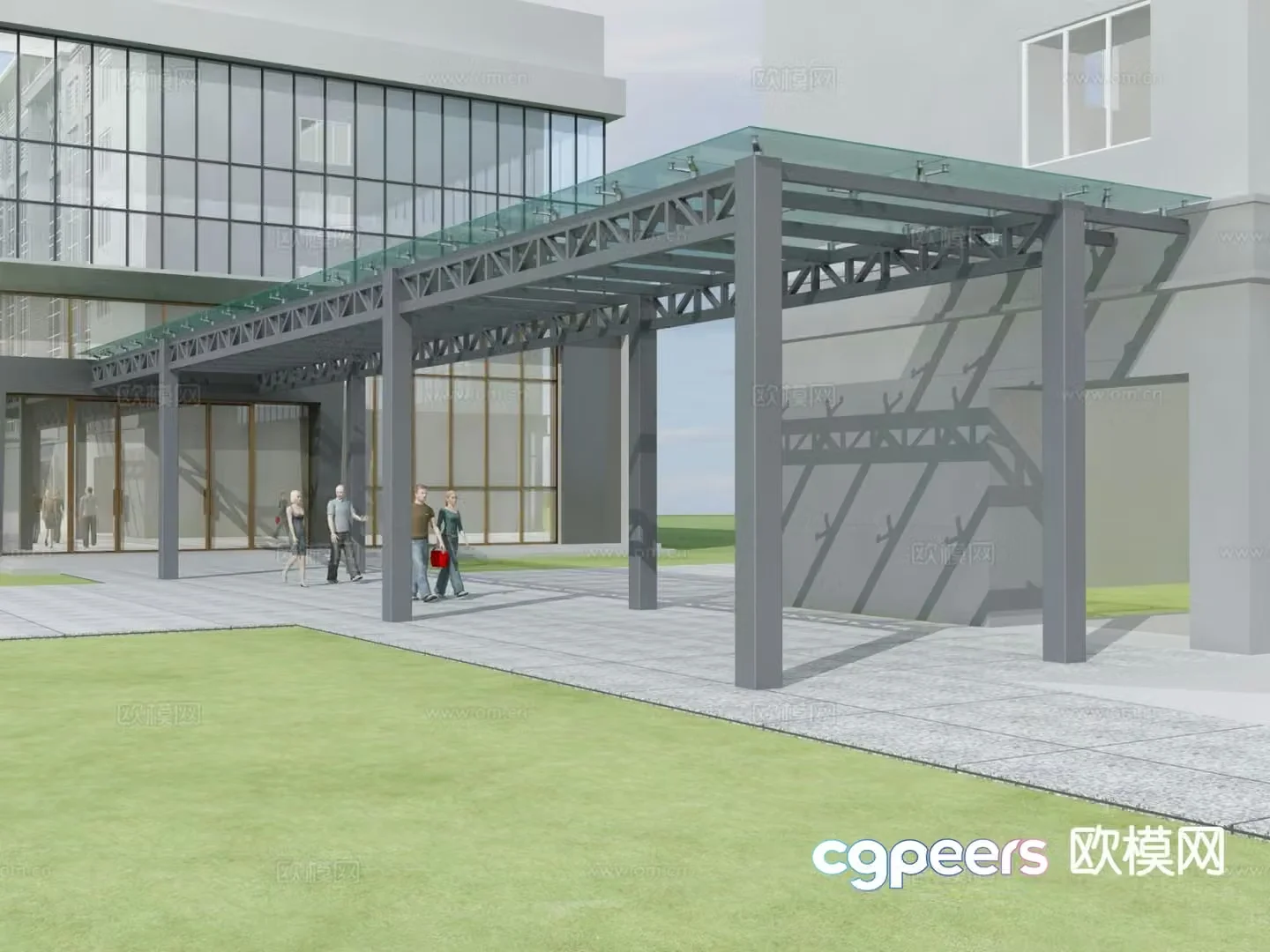 Modern glass corridor gallery 3d model