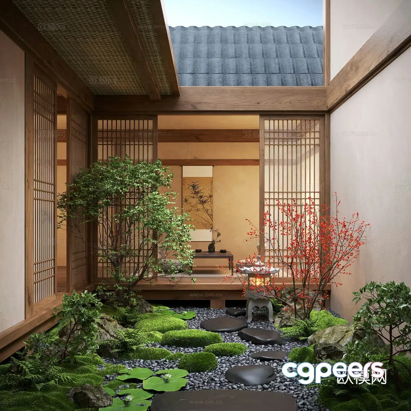 New Chinese style patio courtyard landscape landscape landscape landscape stone moss landscape landscape sketch landscape 3d model