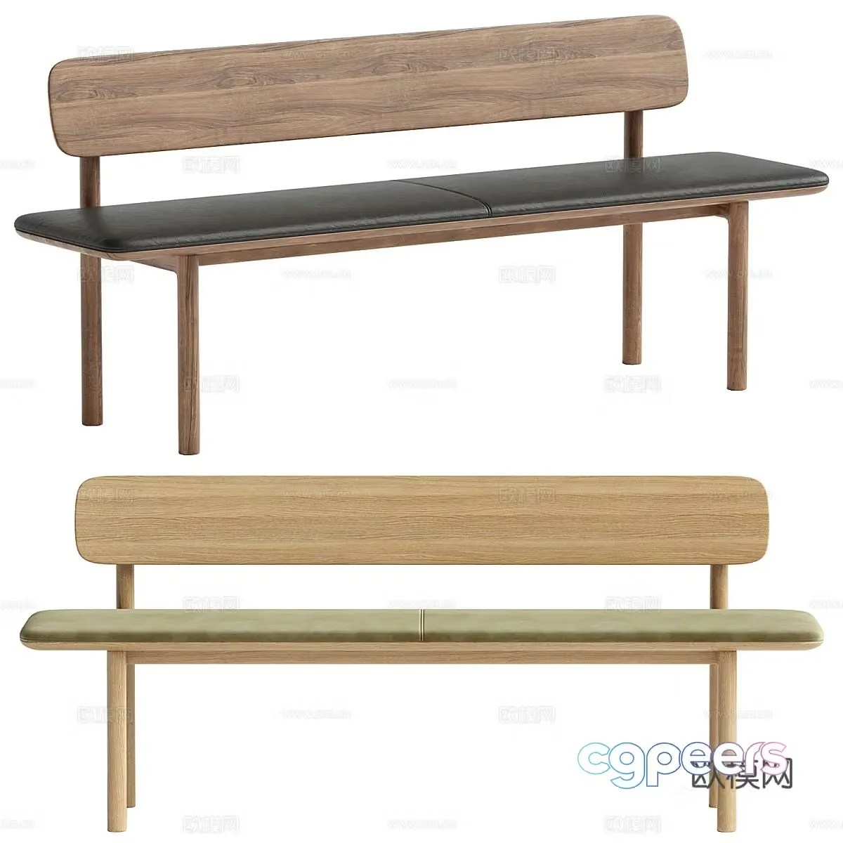 New Chinese style log bench 3D model