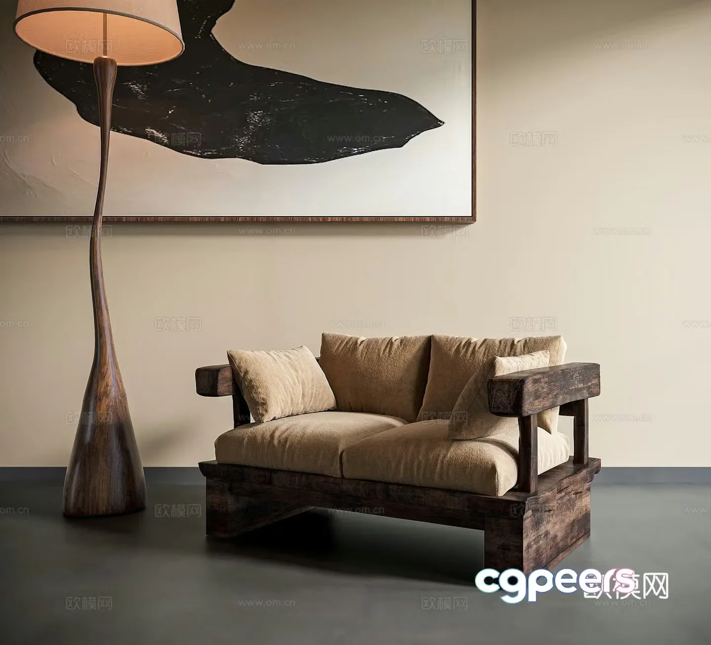 Wasabi style solid wood sofa chair 3d model