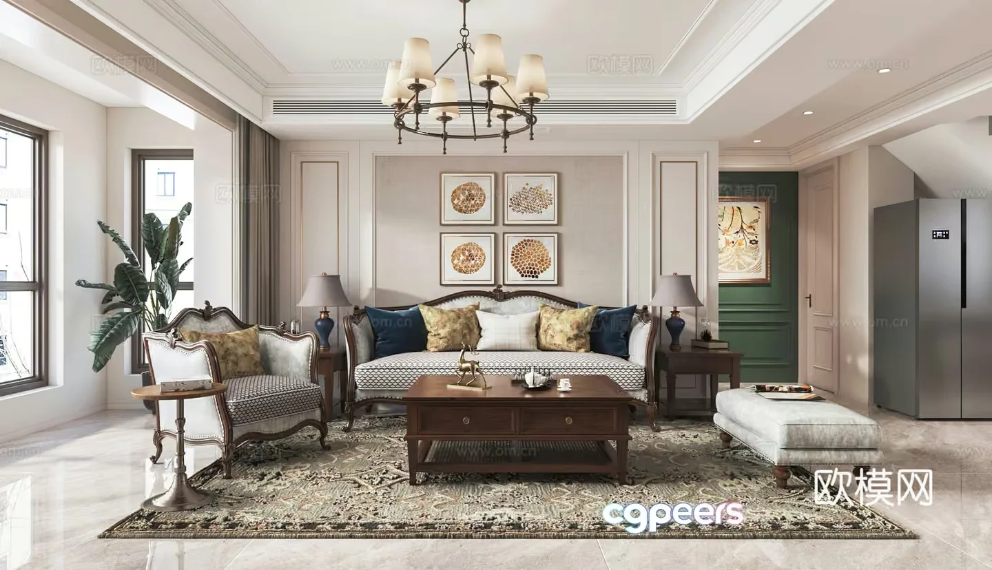 A Traditional Living Room 3D Model – 14422 – VRAY Render
