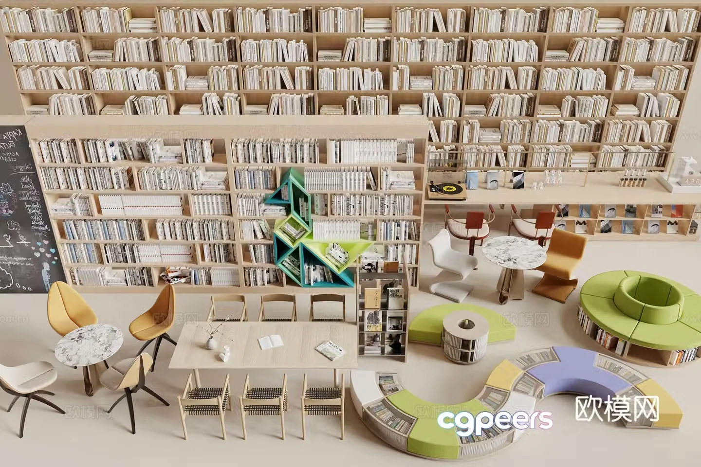 Modern library bookcase 3d model