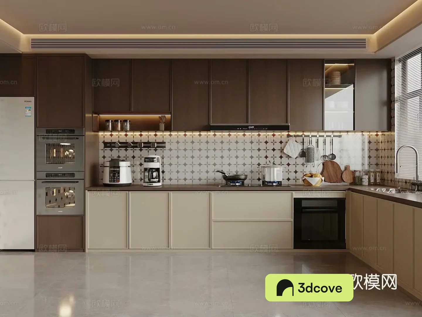 Middle style kitchen refrigerator range hood 3d model
