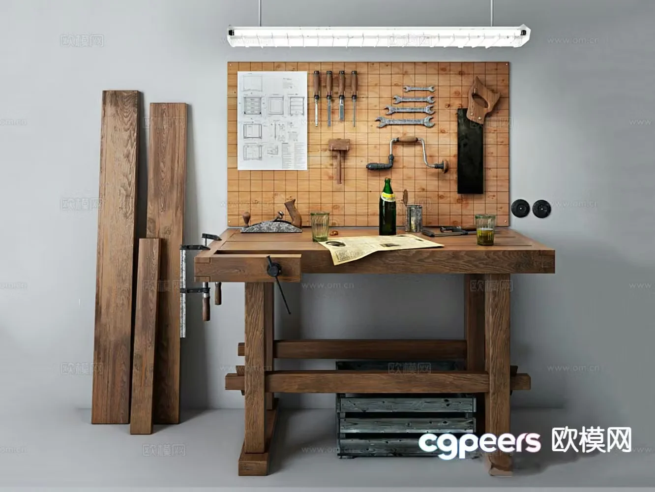Wabi Sabi workbench woodworking table 3d model
