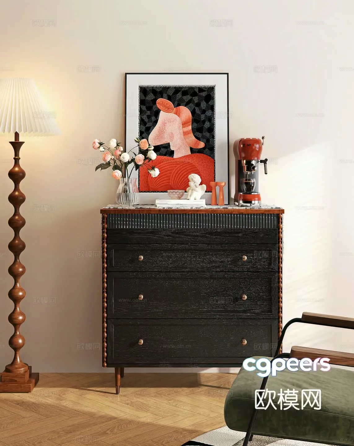 French retro side cabinet 3D model