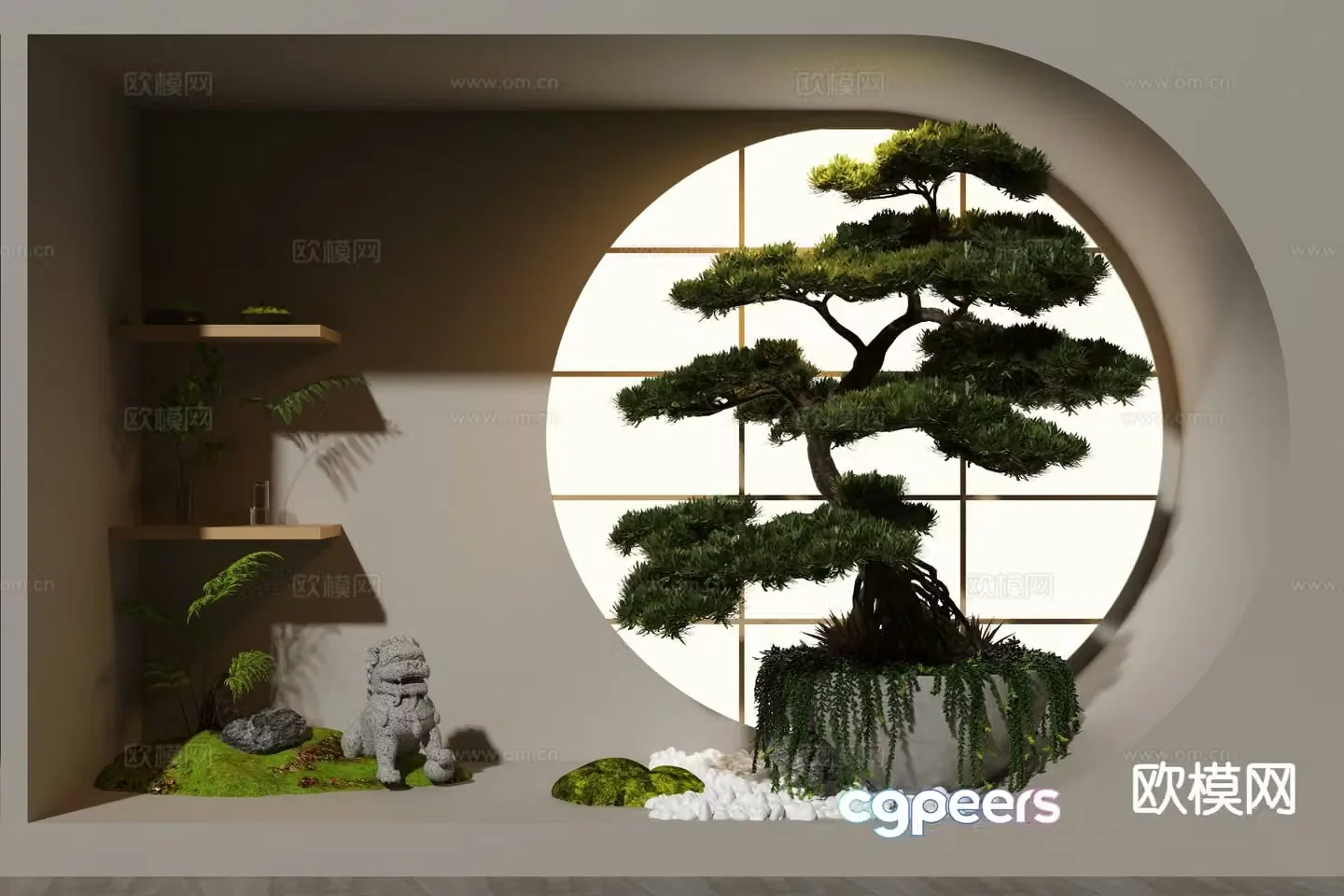 Modern interior landscaping pine tree sketch 3d model