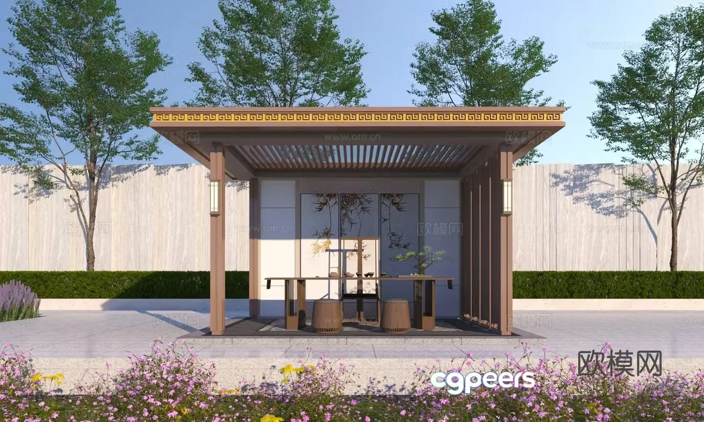 New Chinese style pavilion corridor frame 3D model