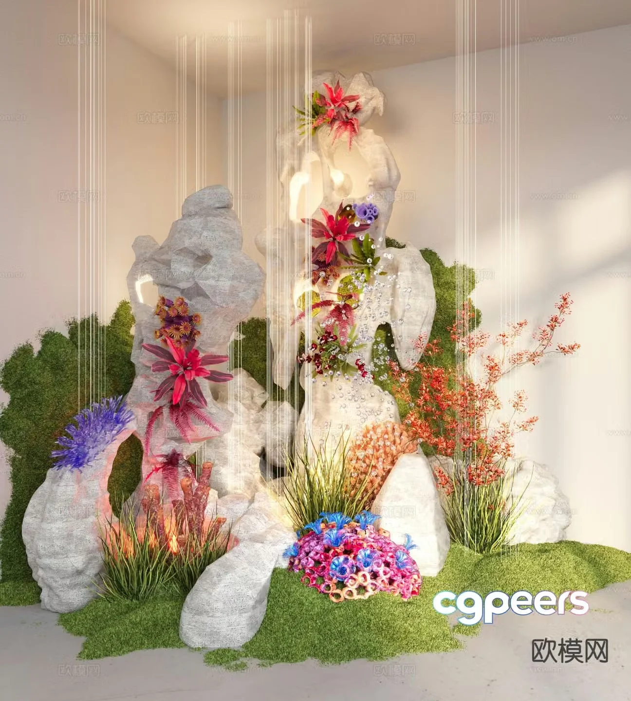 Modern interior installation landscape moss landscaping stone landscaping 3d model