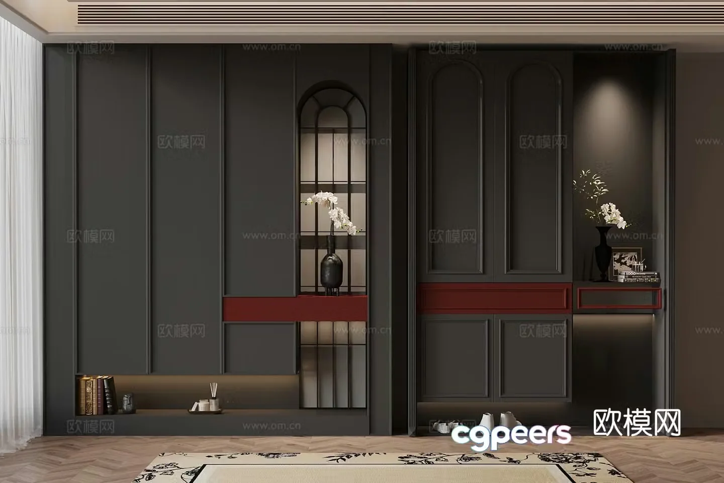 Shoe cabinet French minimalist porch shoe cabinet 3D model