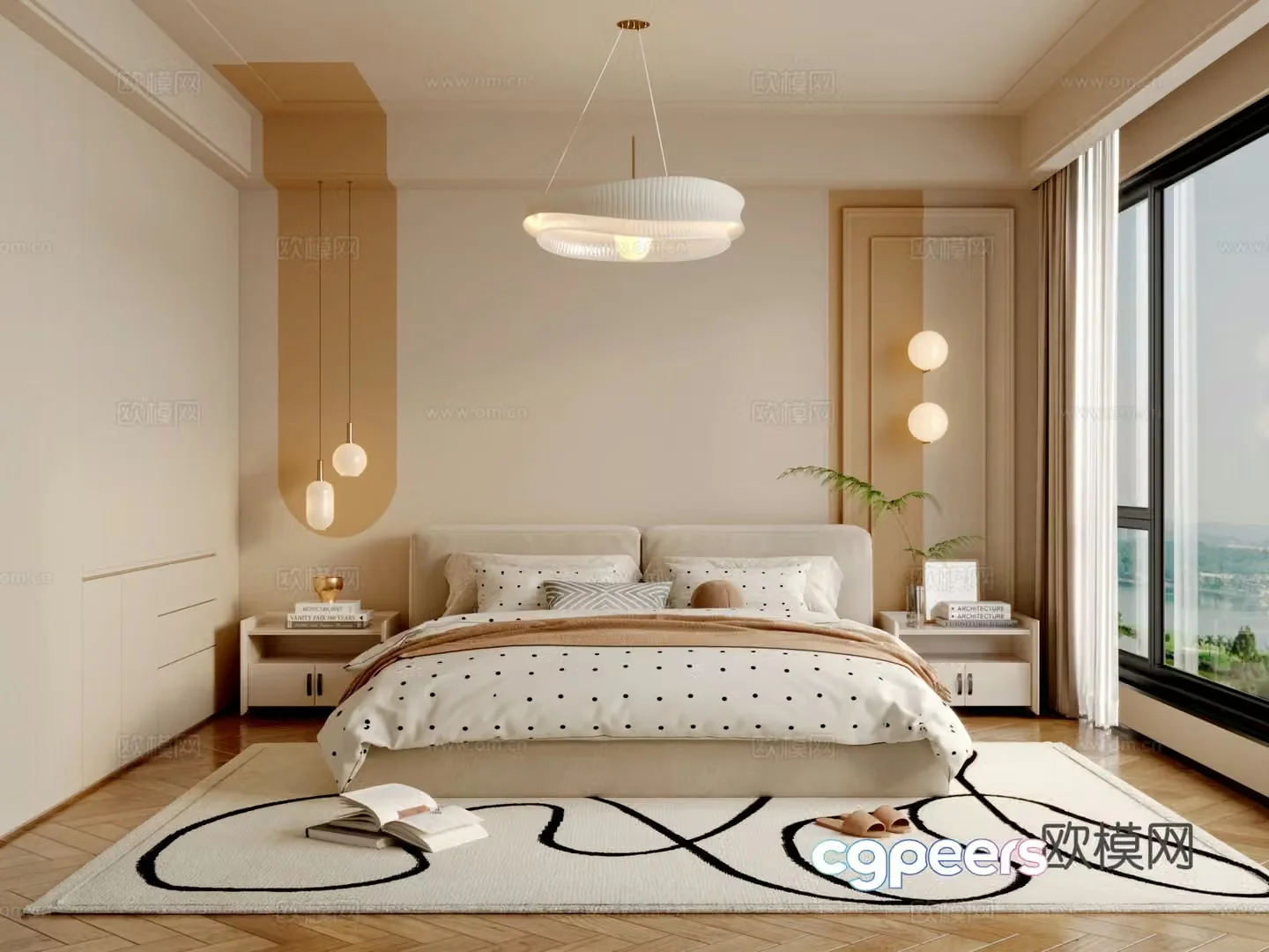 Modern creamy bedroom 3d model