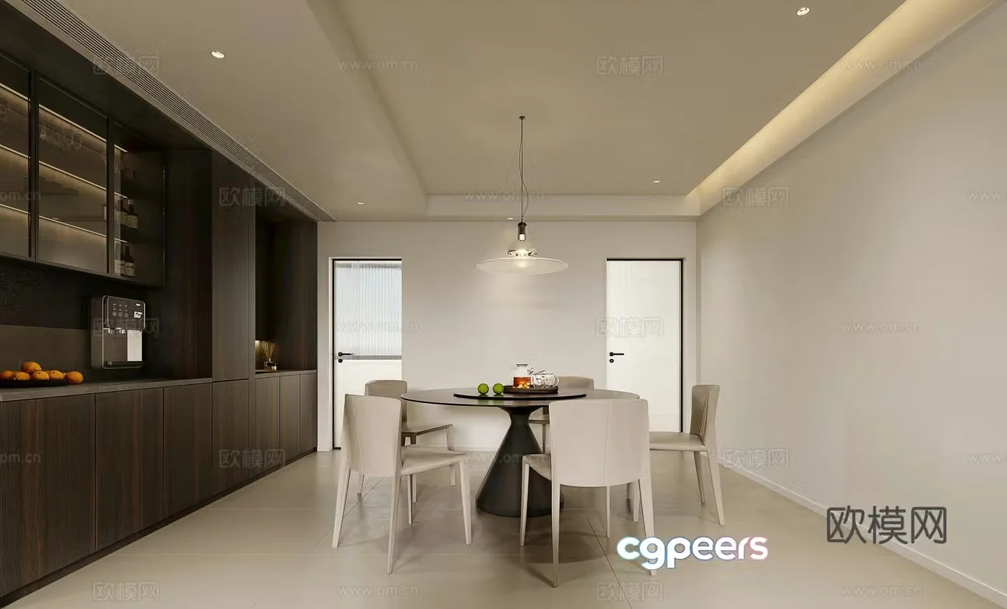 Modern round table restaurant wine cabinet 3d model