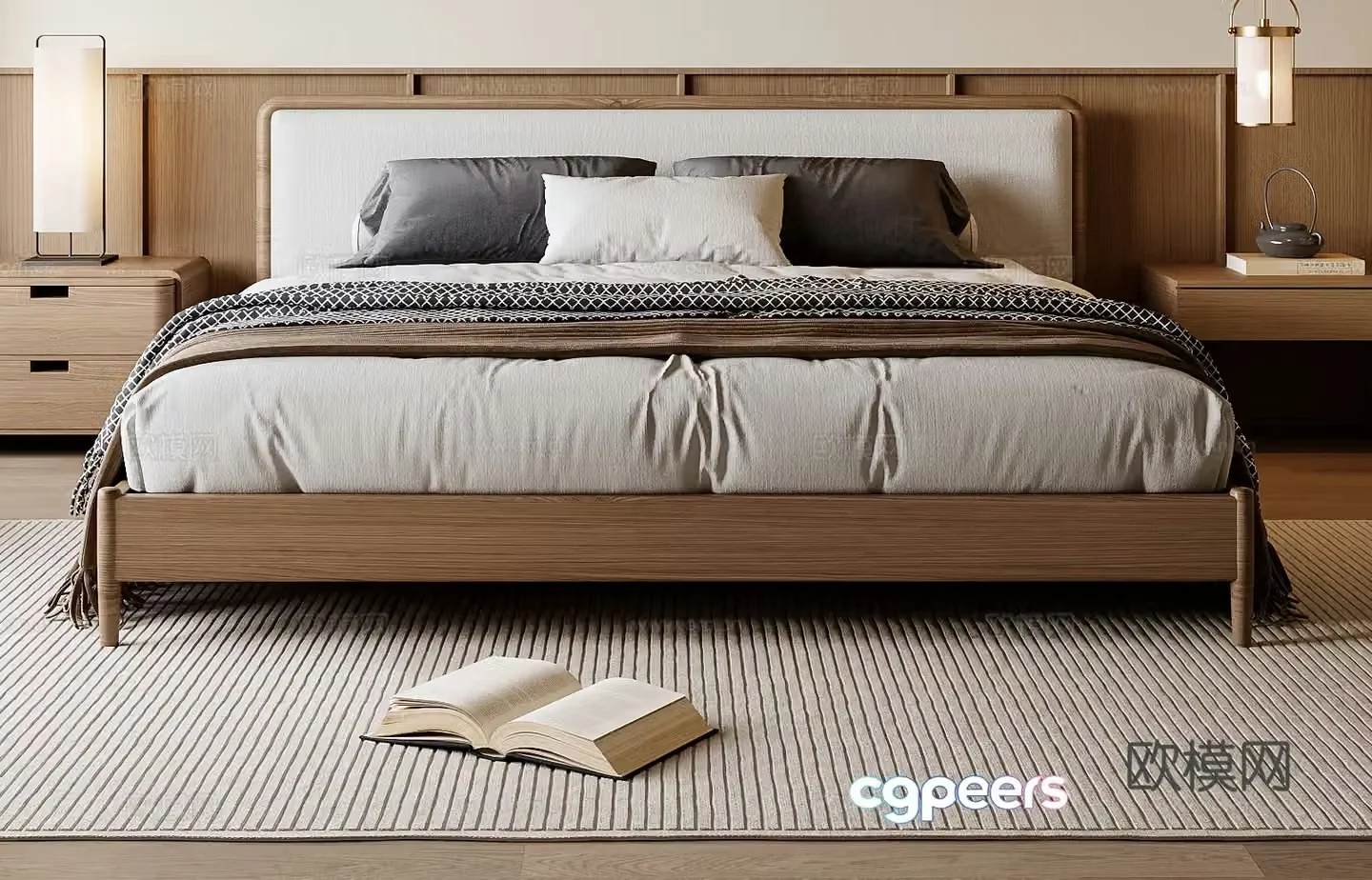 New Chinese style double bed 3d model