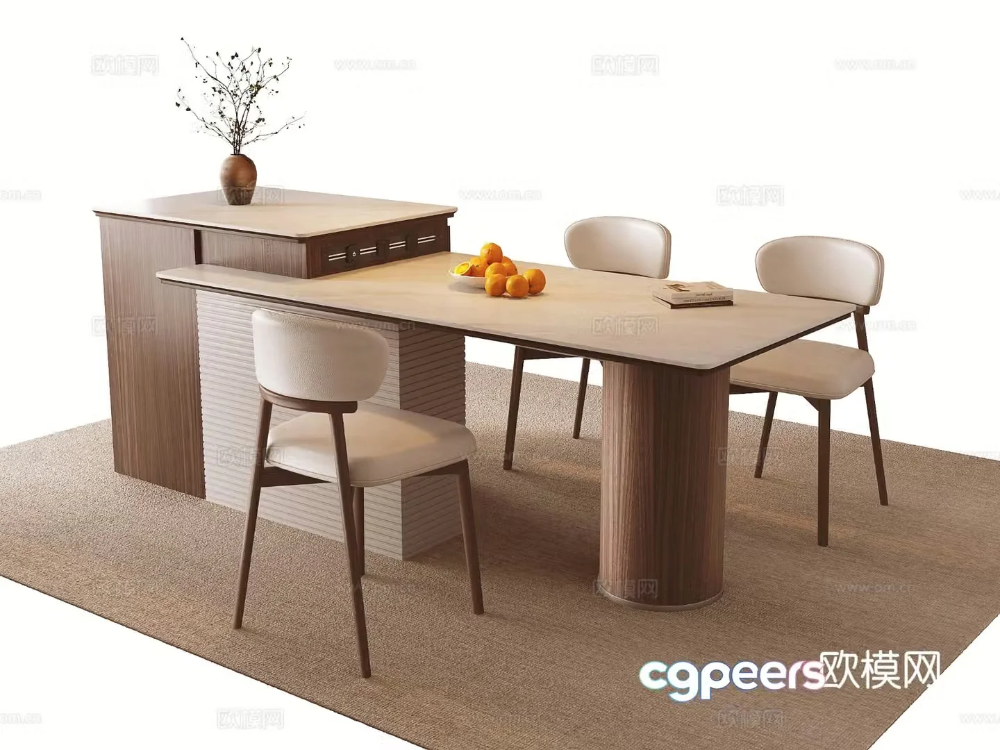 Medieval style dining table and chairs island dining table 3d model