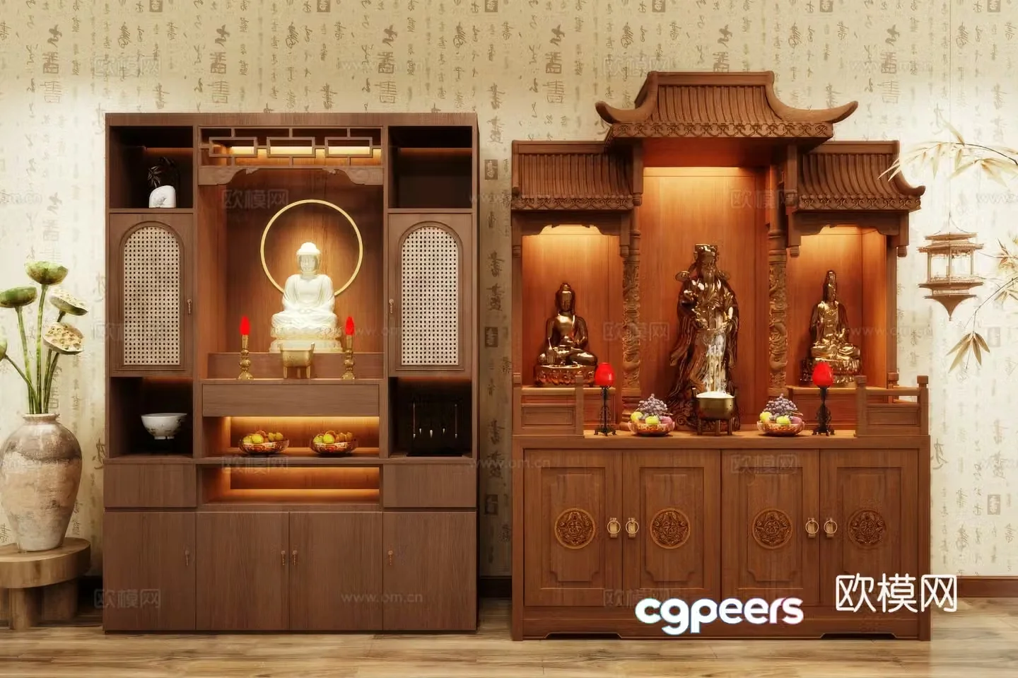 Buddha niche shrine hostel incense stove candle holder 3d model