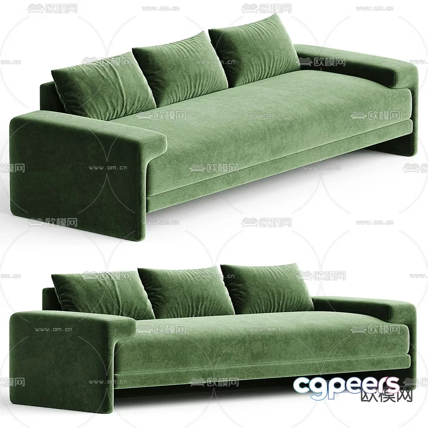 Three-person sofa multi-person sofa green sofa 3d model