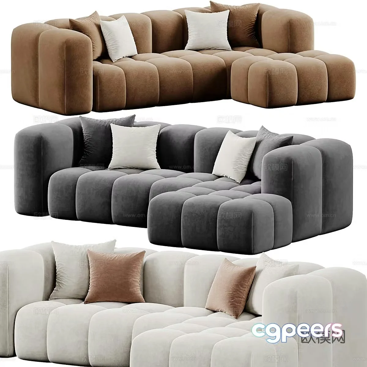 Modern creamy corner sofa 3d model