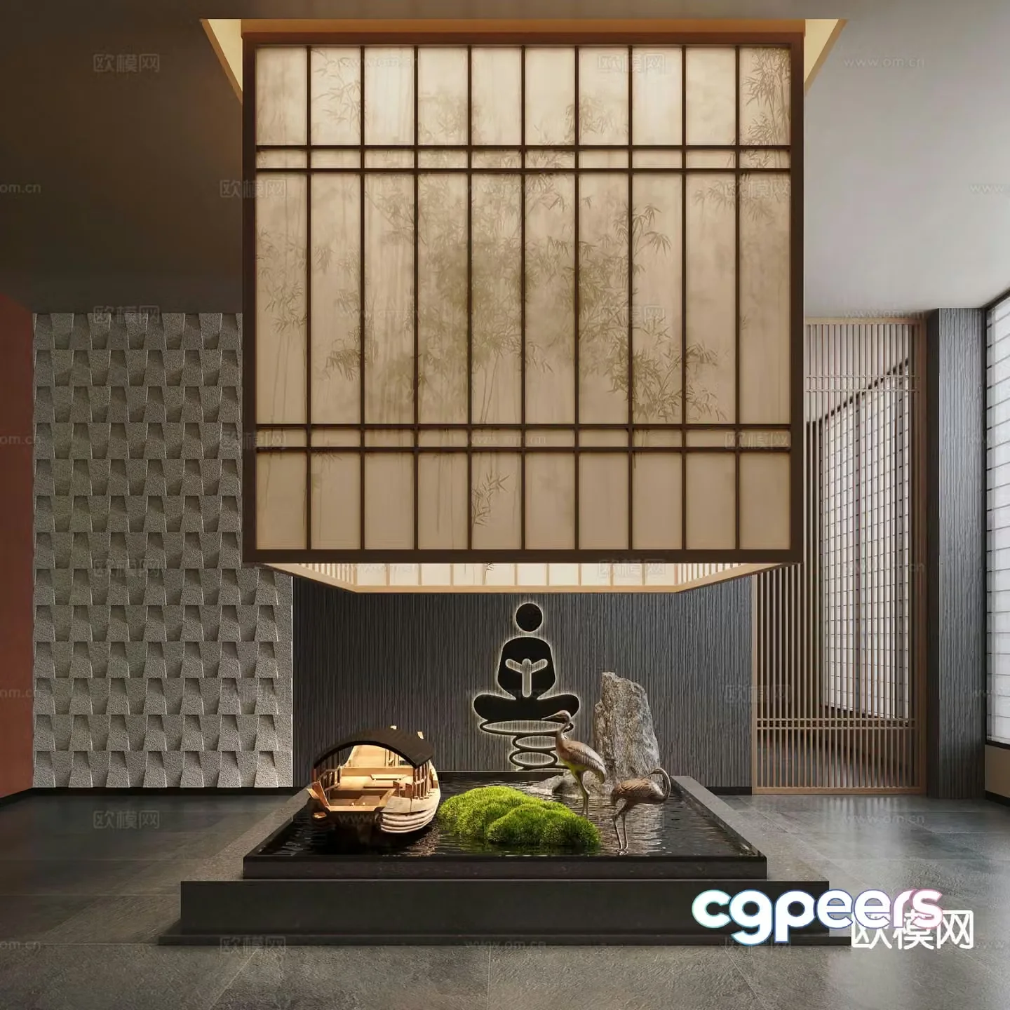 New Chinese style landscaping moss landscape landscape sketch indoor landscaping 3D model