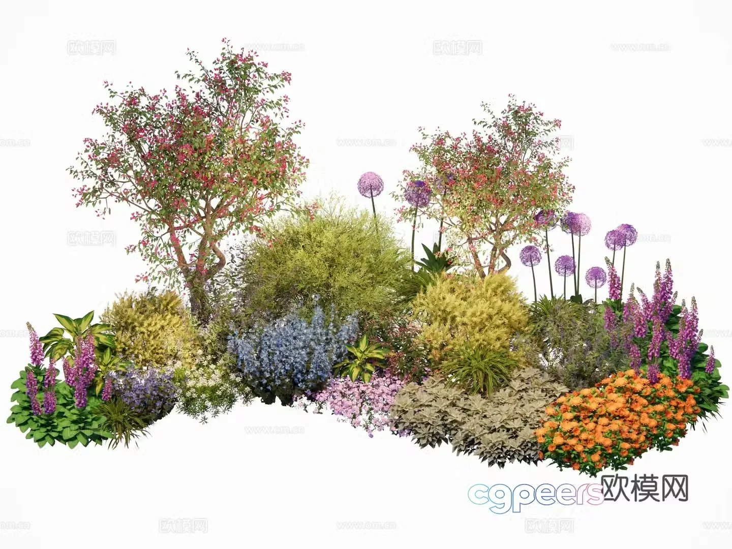 Modern plant group Flower bed flower border British American flower border Shrub grass flower plant combination 3D model