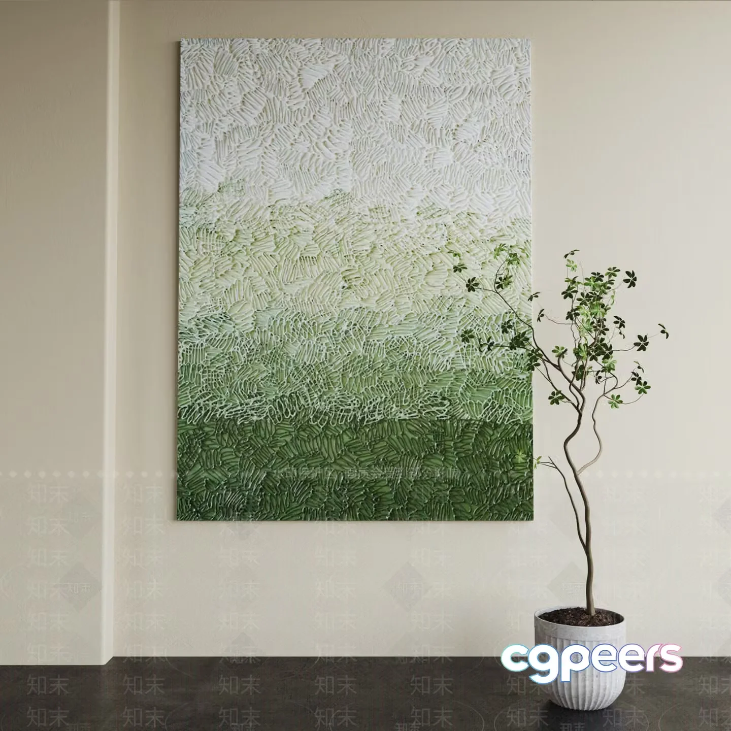 A Painting Of A Green And White Landscape 3D Model – 8611 – VRAY Render